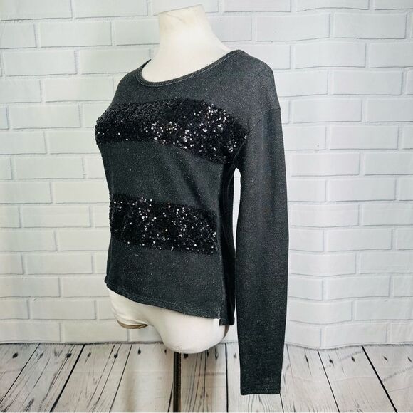 10/$25🦋 Xhilaration Black Sequin Stripe Crew Neck Sweater - Size Small - Picture 3 of 10